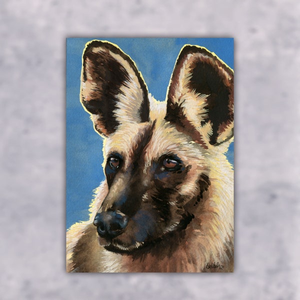 African Wild Dog Gouache Print, Wild Dog, Gouache, Watercolor Dog, Dog Painting, Dog, Dog Art, Pet Portrait, Watercolor, Watercolor Painting