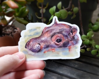 RETIRING: Hippo Die Cut Sticker | Hippo Sticker, Hippo, Hippopotamus, Watercolor, Watercolor, Art Sticker, Die Cut Sticker, Art
