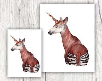 Okapicorn, Okapi, Watercolor Okapi, Okapi Unicorn, Mythical Creature, Mythical Animal, Watercolor Okapi, Watercolor Painting, Unicorn Art
