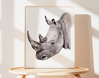Rhinoceros, Watercolor Rhinoceros, Rhino, Watercolor Rhino Portrait, Rhino Portrait, Watercolor Animal, African Animal