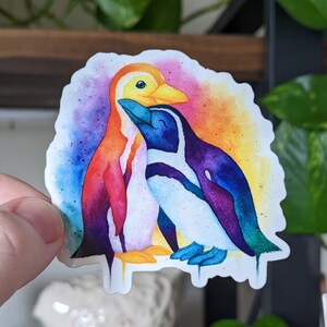 RETIRING: Pride Penguin Die Cut Sticker | Happy Pride, Penguin Sticker, Pride Penguins, Penguin Watercolor, Penguin Artwork, Vinyl Sticker