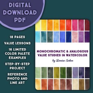 Monochromatic & Analogous Value Studies in Watercolor Digital PDF Lesson Value Study, Watercolor Lesson, Watercolor PDF, Watercolor Book image 1