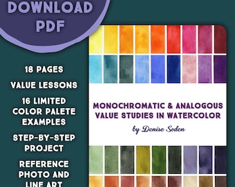 Monochromatic & Analogous Value Studies in Watercolor | Digital PDF Lesson | Value Study, Watercolor Lesson, Watercolor PDF, Watercolor Book