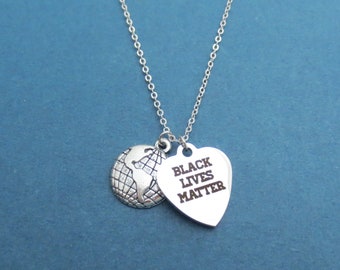 Black Lives Matter necklace #Blacklivesmatter necklace Globe World BLM necklace Silver necklace Stainless steel necklace Gift for women