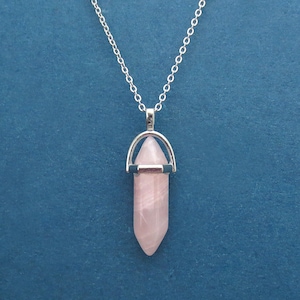 Rose quartz necklace, Rose quartz, Rose quartz jewelry, Rose quartz pendant, Crystal necklace, Gift for her, Gemstone necklace, Quartz, Raw