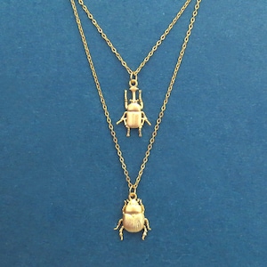 Beetle necklace set, Gold Beetle necklace, 14K gold necklace, Pendant necklace, Christmas gift, Girl friend gift, Bridesmaid gift