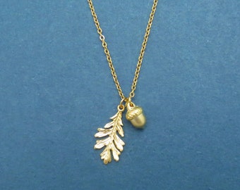 Acorn amd Oak leaf necklace, Acorn necklace, Oak leaf necklace, Forest necklace, Gift for birthday, Gift for her, Gift for new year