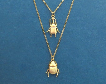 Beetle necklace set, Gold Beetle necklace, 14K gold necklace, Pendant necklace, Christmas gift, Girl friend gift, Bridesmaid gift