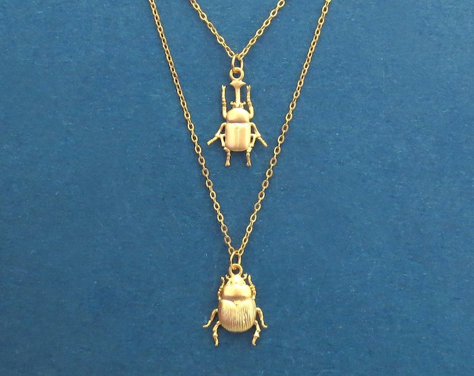 Featured listing image: Beetle necklace set, Gold Beetle necklace, 14K gold necklace, Pendant necklace, Christmas gift, Girl friend gift, Bridesmaid gift