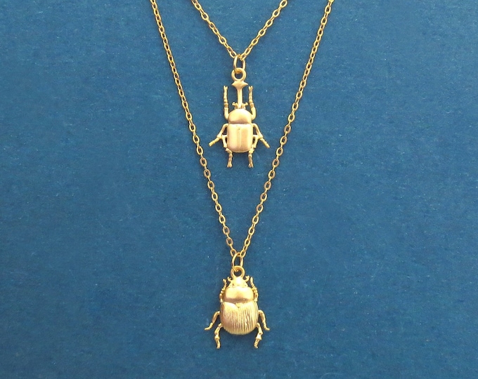 Featured listing image: Beetle necklace set, Gold Beetle necklace, 14K gold necklace, Pendant necklace, Christmas gift, Girl friend gift, Bridesmaid gift