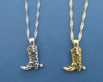 Gold or Silver Cowboy boots Necklace, Western Cowboy Cowgirl Boot Jewelry Gift for Her
