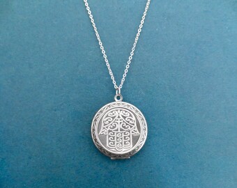 Hamsa necklace, Hamsa locket necklace, Photo locket necklace, Picture necklace, Silver necklace, Gift for family, Gift for her, Gift for him