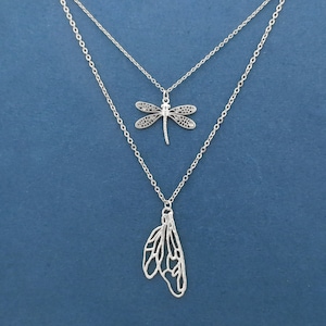 Dragonfly necklace, Wing necklace, Dragonfly and wing necklace, Combo necklace, Combo jewelry, Set necklace, Set jewelry, Gift for her