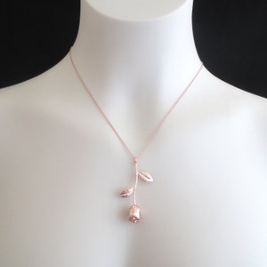 Personalized jewelry 0-4 Initial leaf necklace Belle vertical rose necklace Gold Silver Rose gold necklace Initial rose necklace image 3