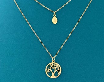 Tree of Life Necklace Set, Gold or Silver Layered Necklace Set, Nature Leaf Necklace, Woodland Jewelry Gift for Her