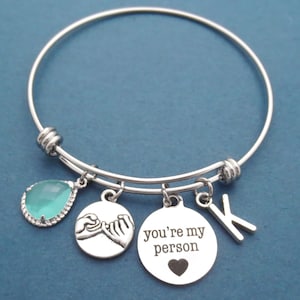 Personalizado, Vidrio, Color, Letra, Inicial, Eres mi persona, Promesa meñique, Corazón, Brazalete, Plata, Pulsera, Regalo, Joyería