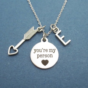 Personalizado, Carta, Inicial, Cupido, Flecha, Corazón, Eres mi persona, Plata, Collar, Cumpleaños, Amantes, Mejor amigo, Regalo, Joyería
