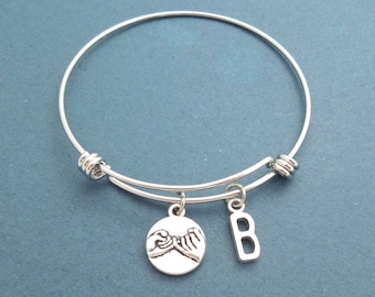 Pinky promise, Personalized, Letter, Initial, Alphabet, Bangle, Bracelet, Pinky, Promise, Bracelet, Lovers, Best friends, Gift, Jewelry
