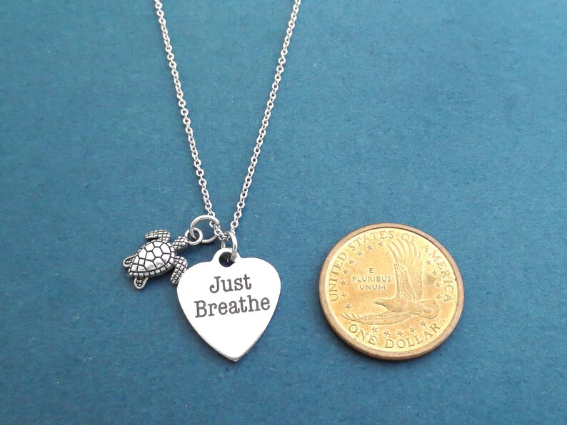 Just Breathe Sister Necklace Best friends Birthday Silver Gift Turtle Jewelry