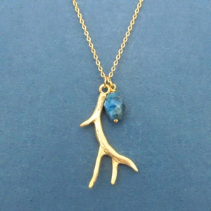 Antler necklace, Deer antler stone necklace, Gold necklace, Gift for birthday, Gift for Women, Gift for Valentine&#39;s day