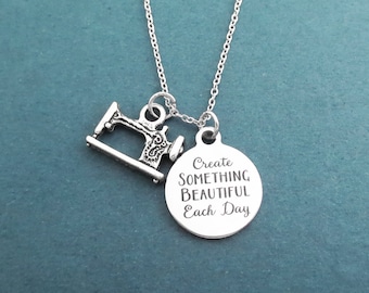 Create SOMTHING BEAUTIFUL Each Day, Sewing machine, Silver, Necklace, Birthday, Best friends, Gift, Jewelry