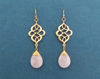 Rose quartz earrings Celtic knot earrings Gold earrings Silver earrings Gift for women Gift for wedding Gift for birthday