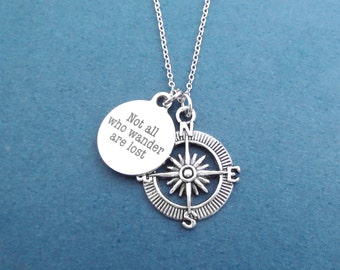 Not all who wander are lost necklace, Compass necklace, Silver necklace, Gift for best friends, COVID19 overcome gift, Christmas gift
