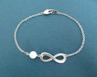 Beautiful, Infinity, Pearl, Silver, Bracelet, Modern, Dainty, Infinity, Love, Bracelet, Birthday, Best friends, Valentine, Gift, Jewelry