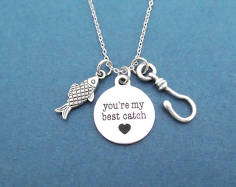 You're my best catch, Fish, Hook, Heart, Silver, Necklace, Birthday, Lovers, Friendship, Best friends, Gift, Jewelry
