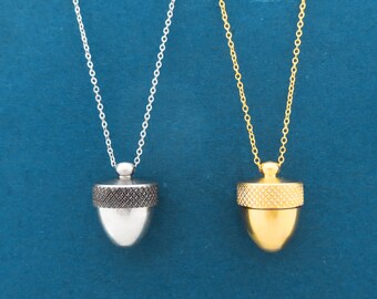 Acorn Necklace, Pill Stash, Acorn Pendant Necklace, 14K Gold plated Necklace, Charm Necklace, Birthday Gift, Grandma Gift, Fall, Autumn