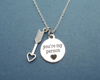 Cupid's arrow, You're my person, Heart, Silver, Necklace, Heart, Love, Cupid, Arrow, Birthday, Lovers, Best friend, Christmas, Gift, Jewelry