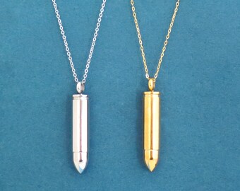Bullet Locket Necklace Long chain Necklace Memo Necklace Gold Silver Necklace Unisex Necklace Gift for him Gift for her Gift for lovers