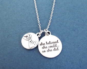 Pinky, Promise, She believed, she could... so she did, Silver, Necklace, Birthday, Lovers, Best friends, Friendship, Gift, Jewelry