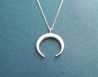 Horn, Silver, Necklace, Modern, Horn, Horseshoe, Necklace, Birthday, Best friends, Sister, Gift, Jewelry