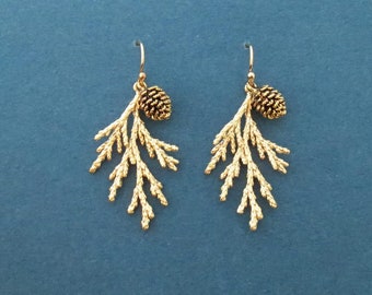 Pine tree earrings Pine cone earrings 14K gold filled/ Sterling silver/ Rose gold plated hook earrings Forest earrings Gift for her