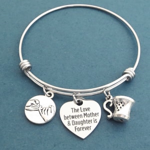 El amor entre madre e hija es para siempre, corazón, meñique, promesa, taza, plata, brazalete, pulsera, joyería, Gilmore, regalo, joyería