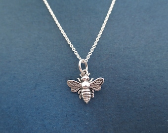All sterling silver bumblebee necklace, Honey bee necklace, Gunuine sterling silver necklace, Cute gift, Unique gift, New year gift