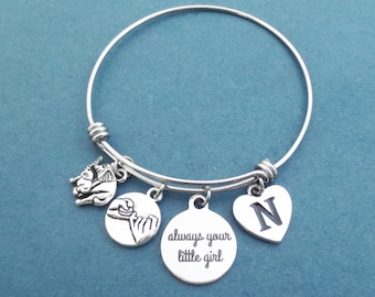 Personalized, Letter, Initial, always your little girl, Pinky, Promise, Elephant, Silver, Bangle, Bracelet, Lovers, Friends, Gift, Jewelry