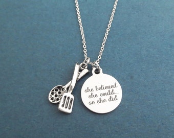 She belived She could... So she did necklace Cooking tongs necklace Silver necklace Gift for her Gift for girlfriend Gift for women
