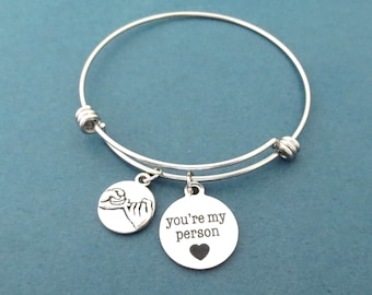 Pinky promise bracelet You're my person bracelet Silver bangle Gift for girlfriend Gift for her Gift for best friend