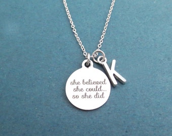 Personalized, Letter, Initial, She believed, She could..., So she did, Silver, Necklace, Birthday, Best friends, Sister, Gift, Jewelry