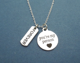 FOREVER, You're my person, Silver, Necklace, Grey's Necklace, Birthday, Lovers, Best friends, Friendship, Gift, Jewelry