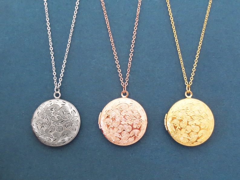 Locket Necklace Photo Necklace Flower Necklace Gold Silver Etsy