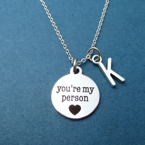 Presente personalizado "Você é minha pessoa" Colar com inicial em formato de coração Colar Grey's Joias de amor Presente para ela Presente para mulheres