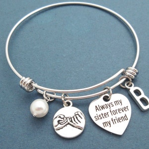 Siempre mi hermana, por siempre mi amiga, Perla, Personalizado, Letra, Inicial, Promesa de meñique, Brazalete, Pulsera, Promesa, Brazalete, Regalo, Joyería