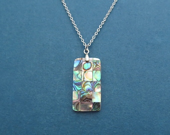 Natural Abalone Mosaic Rectangle Shell Necklace, Abalone Necklace, Ocean Shell Necklace, Natural Shell Necklace, Paua Shell Necklace