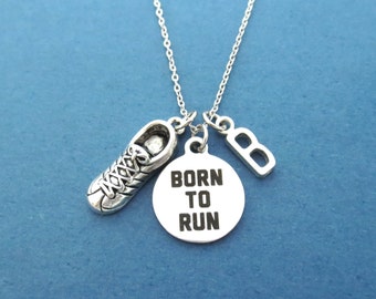 Personalized, Letter, Initial, BORN TO RUN, Running shoes, Silver, Necklace, Run, Runner, Marathon, Shoes, Accomplishment, Gift, Jewelry