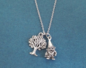 Garden gnome necklace, Tree necklace, Silver necklace, Gift for her, Gift for wife, Gift for girlfriend, Gift for daughter