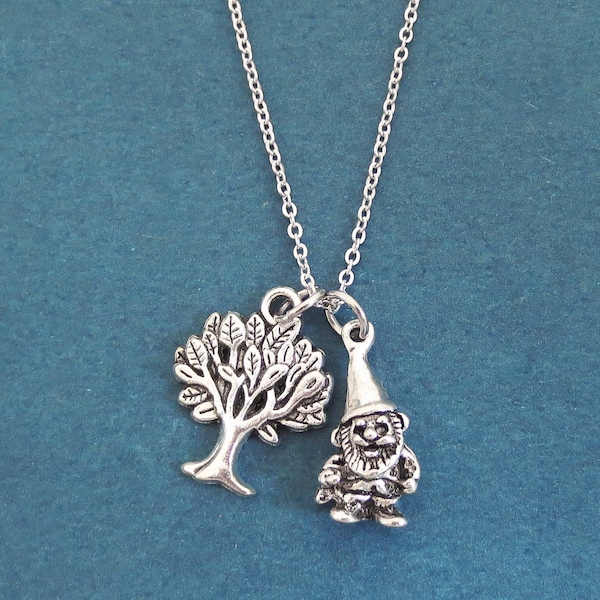 Collier nain de jardin, collier arbre, collier en argent, cadeau pour elle, cadeau pour femme, cadeau pour petite amie, cadeau pour fille