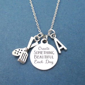 Personalizado, Letra, Inicial, Crea ALGO HERMOSO cada día, Cocina, Pinzas, Plata, Collar, Regalo, Joyería